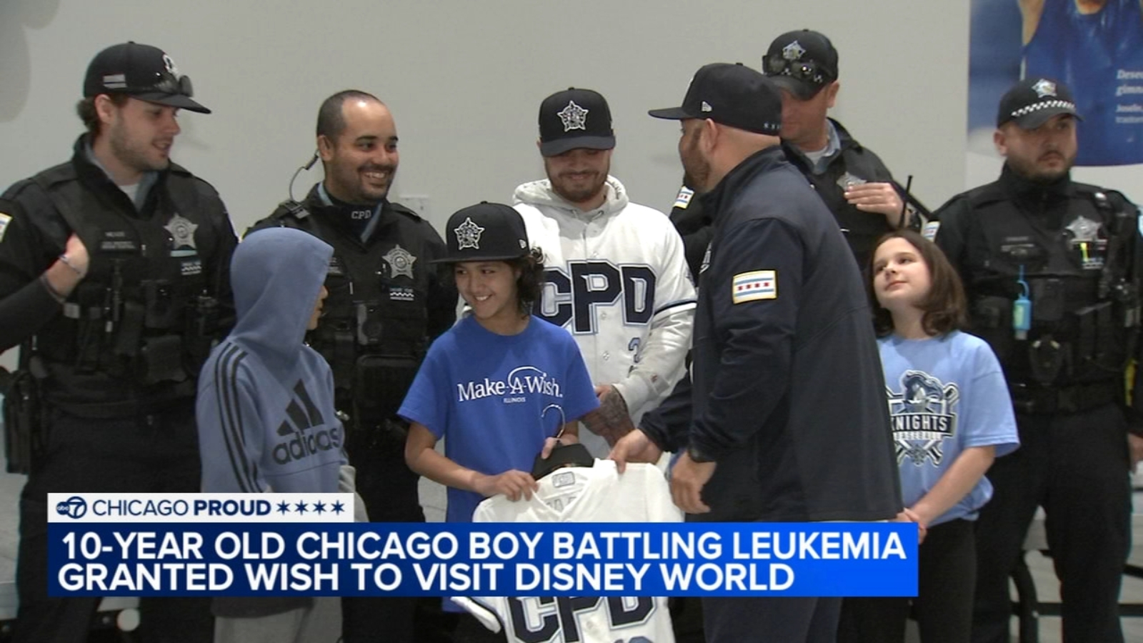 Chicago boy with leukemia cancer, Jonathan Alejandres becomes honorary CPD Knights baseball team member, granted Disney World trip [Video]