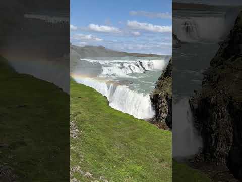 Gullfoss Iceland waterfall with a rainbow on a sunny day. [Video]